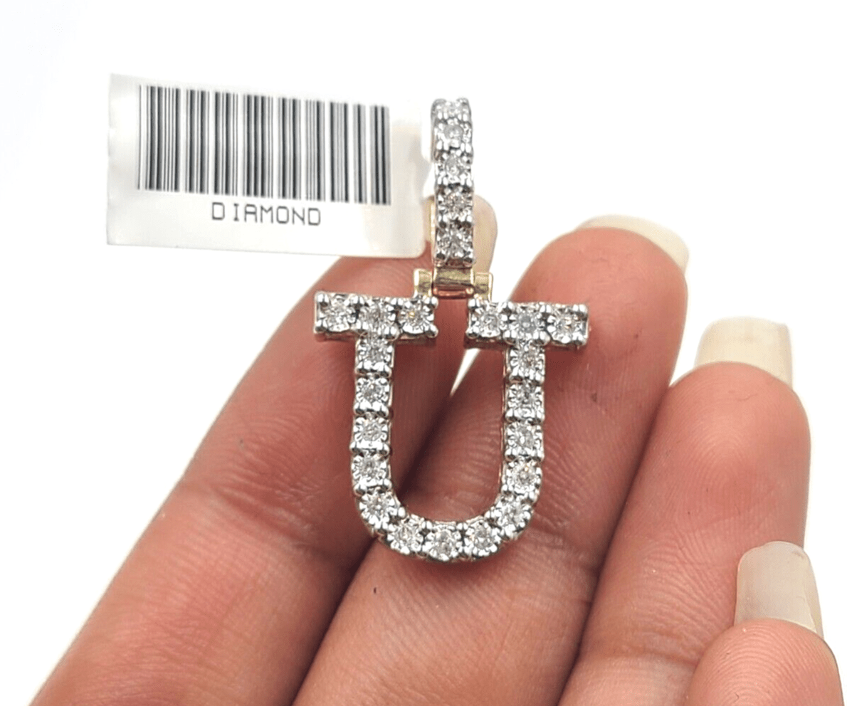 Real 10k Gold & Diamond Letter "U" Initial Alphabet Charm/Pendant 1.25". - Reva Jeweler