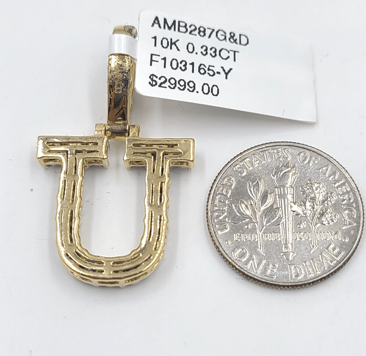 Real 10k Gold & Diamond Letter "U" Initial Alphabet Charm/Pendant 1.25". - Reva Jeweler