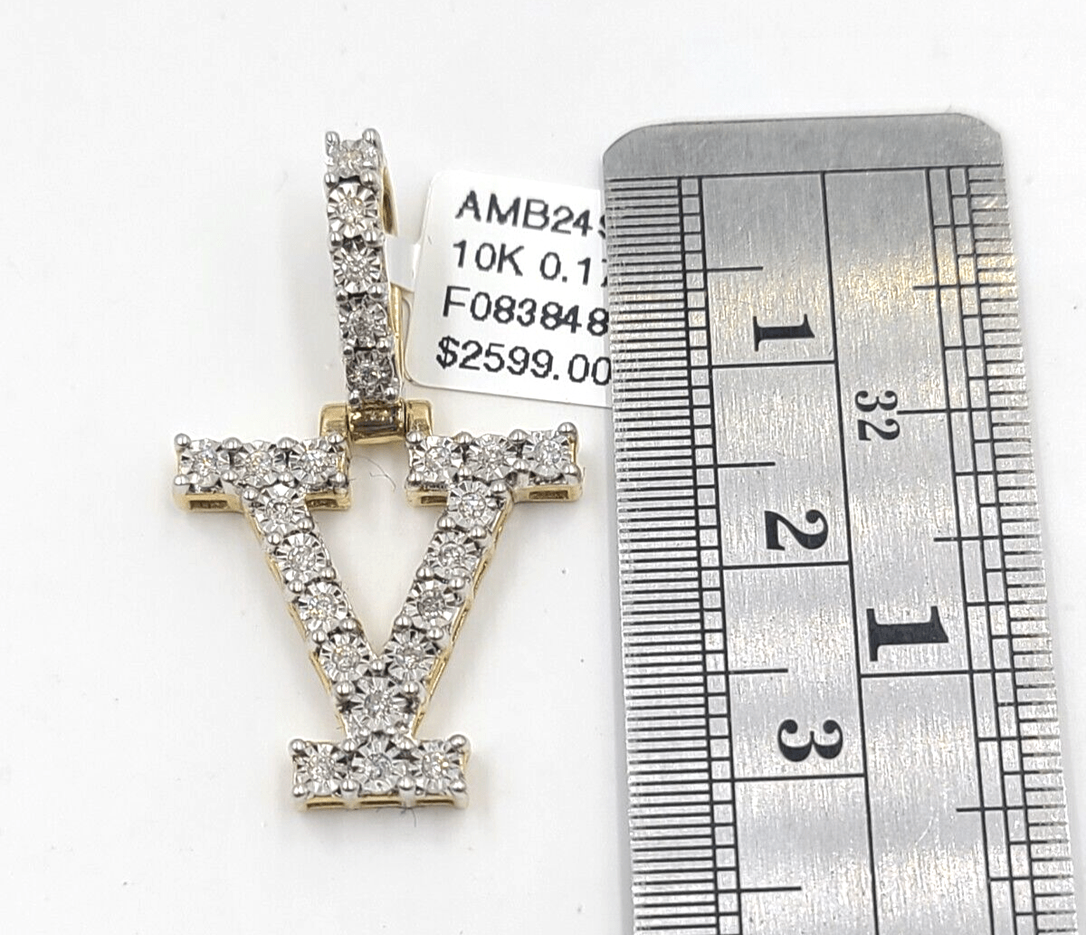 Real 10k Gold & Diamond Letter "V" Initial Alphabet Charm/Pendant 1.25". - Reva Jeweler
