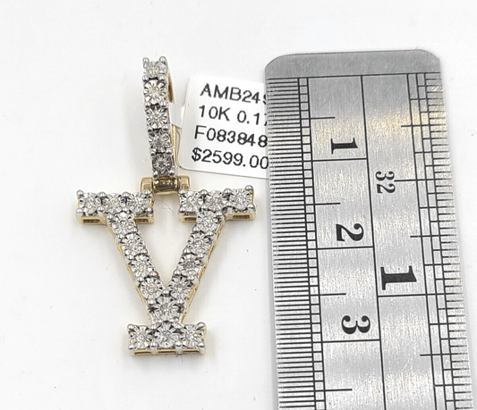 Real 10k Gold & Diamond Letter "V" Initial Alphabet Charm/Pendant 1.25". - Reva Jeweler