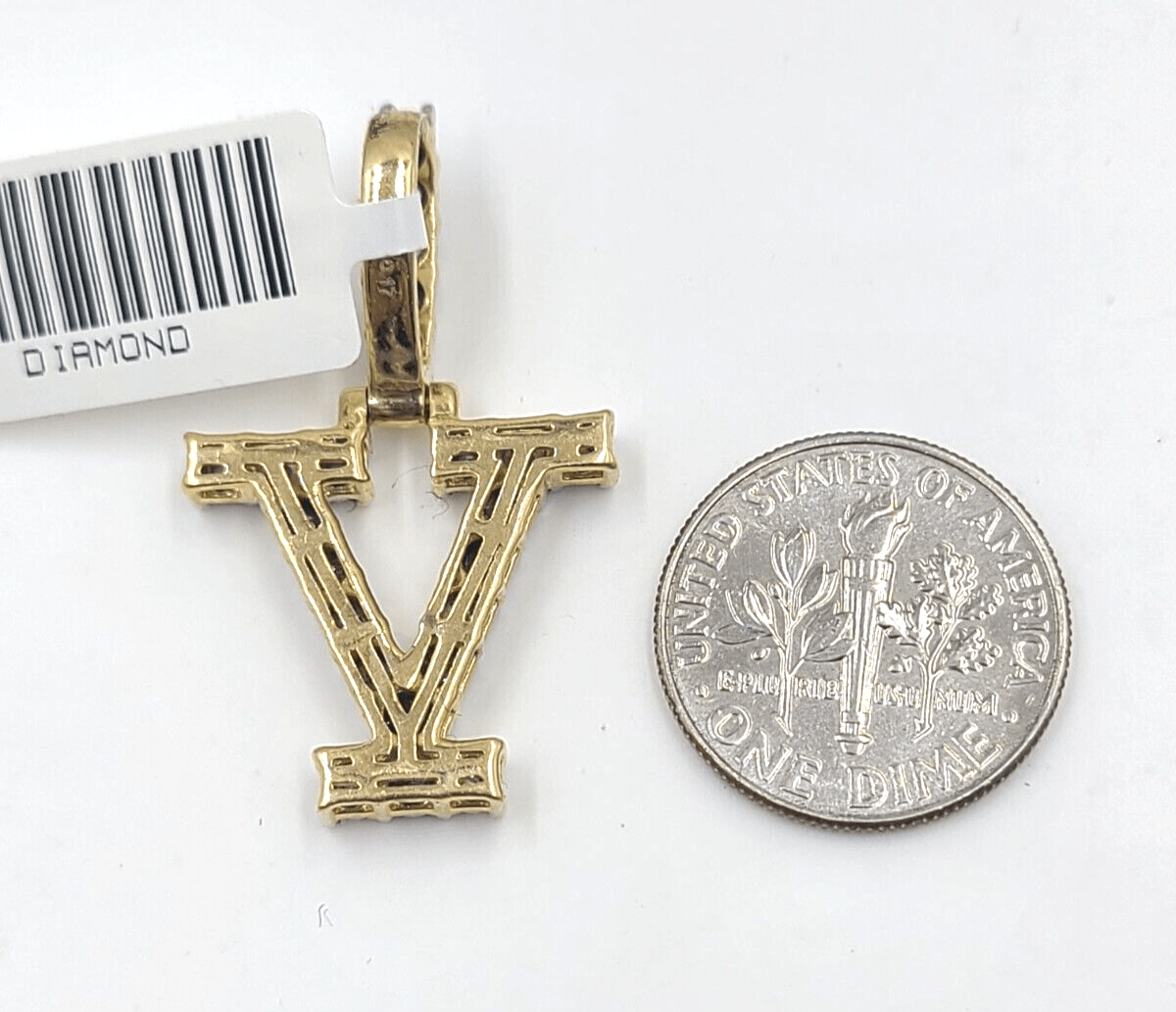 Real 10k Gold & Diamond Letter "V" Initial Alphabet Charm/Pendant 1.25". - Reva Jeweler