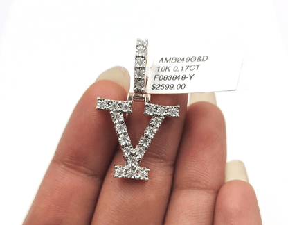 Real 10k Gold & Diamond Letter "V" Initial Alphabet Charm/Pendant 1.25". - Reva Jeweler