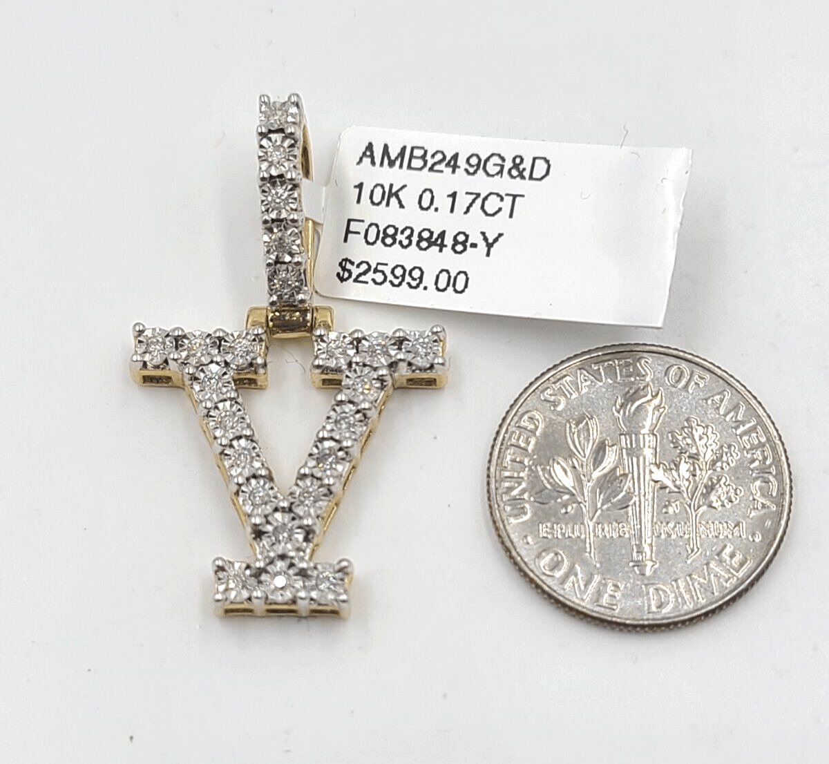Real 10k Gold & Diamond Letter "V" Initial Alphabet Charm/Pendant 1.25". - Reva Jeweler