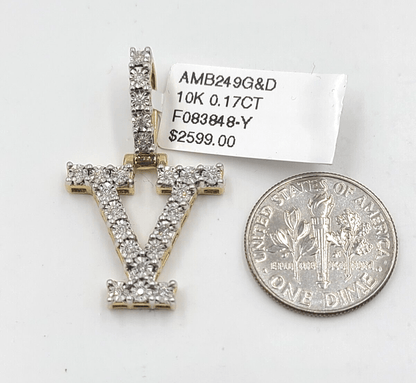 Real 10k Gold & Diamond Letter "V" Initial Alphabet Charm/Pendant 1.25". - Reva Jeweler