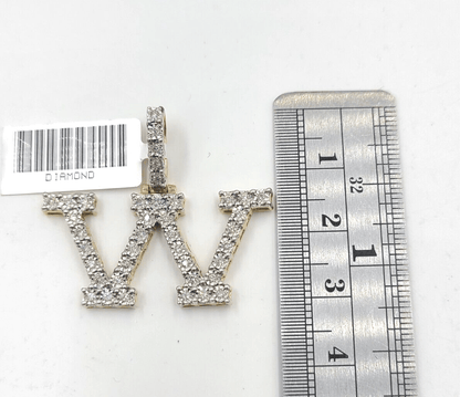 Real 10k Gold & Diamond Letter W Initial Alphabet Charm Pendant 1.25". - Reva Jeweler
