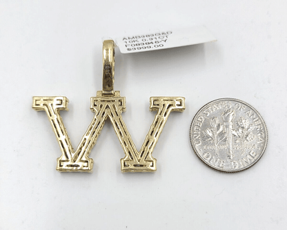 Real 10k Gold & Diamond Letter W Initial Alphabet Charm Pendant 1.25". - Reva Jeweler