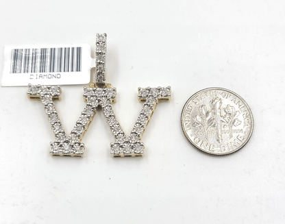 Real 10k Gold & Diamond Letter W Initial Alphabet Charm Pendant 1.25". - Reva Jeweler