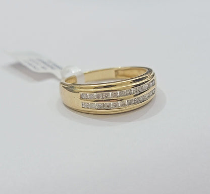 Real 10k Gold & Diamond Men's Band Wedding Engagement Ring REAL 10kt Yellow Gold - Reva Jeweler