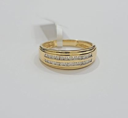 Real 10k Gold & Diamond Men's Band Wedding Engagement Ring REAL 10kt Yellow Gold - Reva Jeweler
