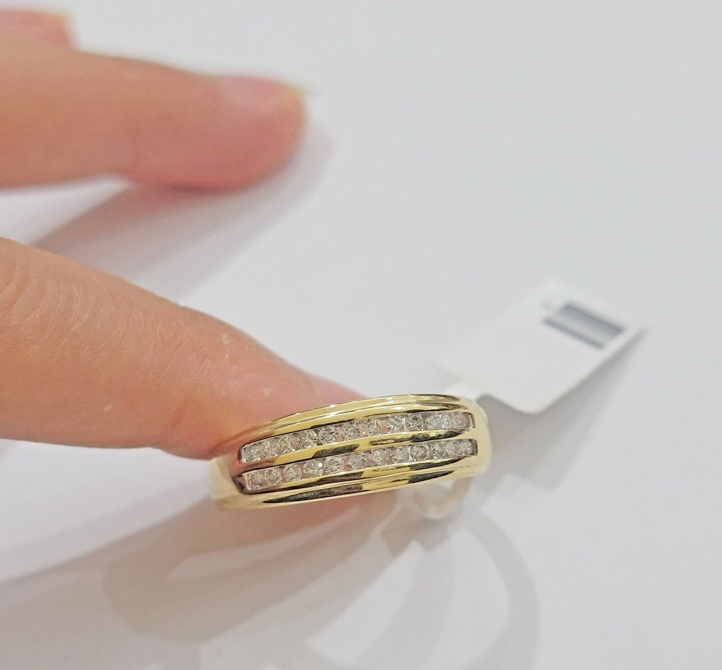 Real 10k Gold & Diamond Men's Band Wedding Engagement Ring REAL 10kt Yellow Gold - Reva Jeweler