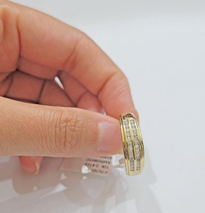 Real 10k Gold & Diamond Men's Band Wedding Engagement Ring REAL 10kt Yellow Gold - Reva Jeweler