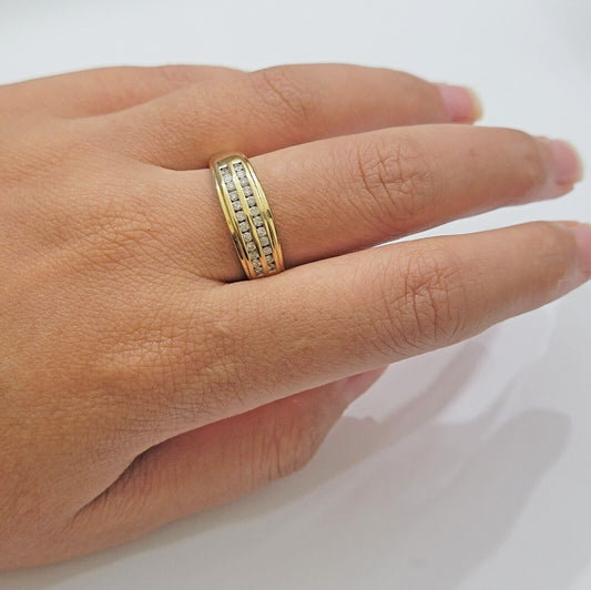 Real 10k Gold & Diamond Men's Band Wedding Engagement Ring REAL 10kt Yellow Gold - Reva Jeweler
