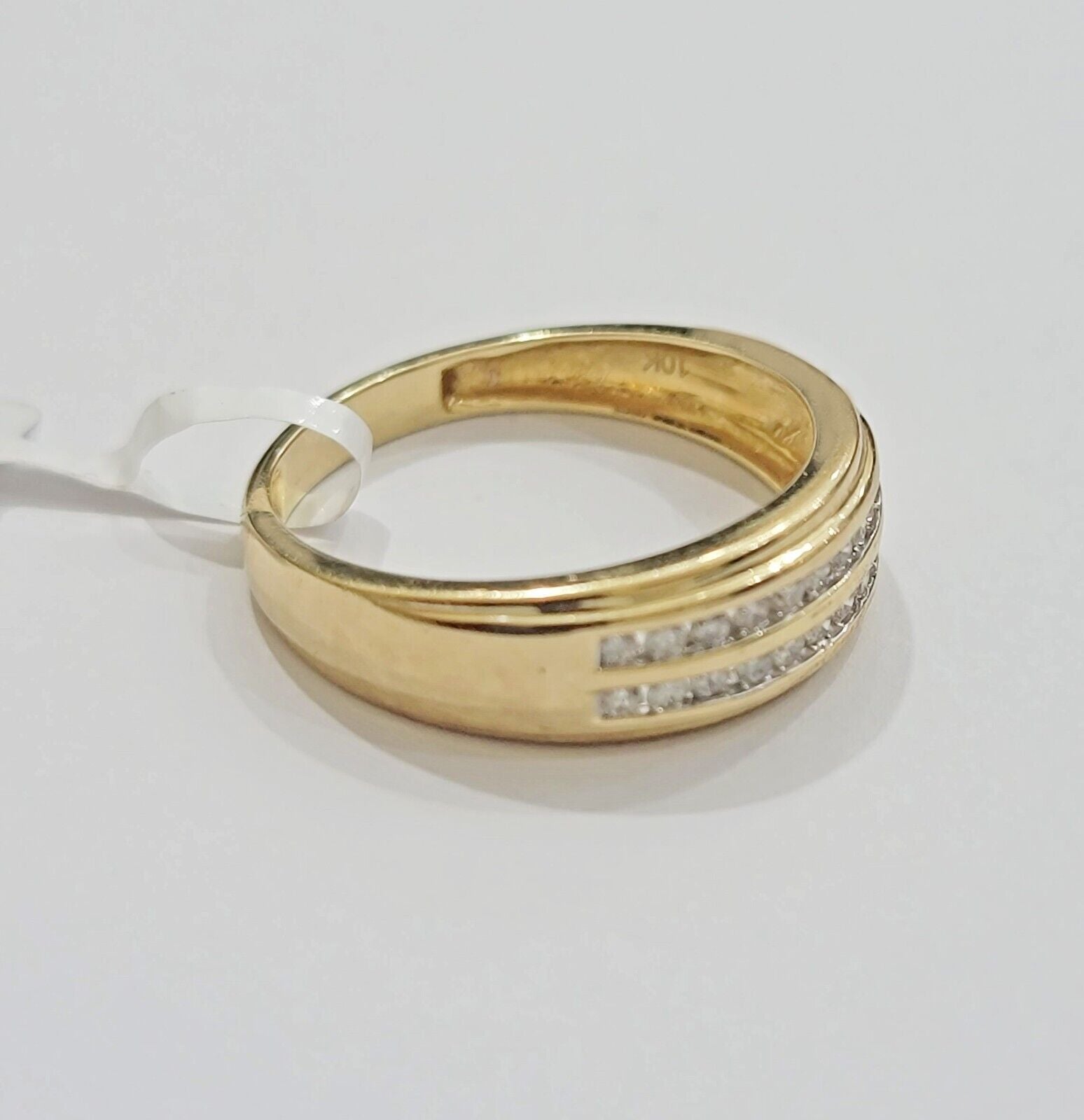 Real 10k Gold & Diamond Men's Band Wedding Engagement Ring REAL 10kt Yellow Gold - Reva Jeweler