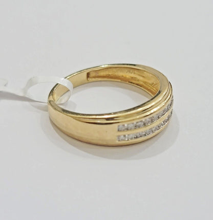Real 10k Gold & Diamond Men's Band Wedding Engagement Ring REAL 10kt Yellow Gold - Reva Jeweler