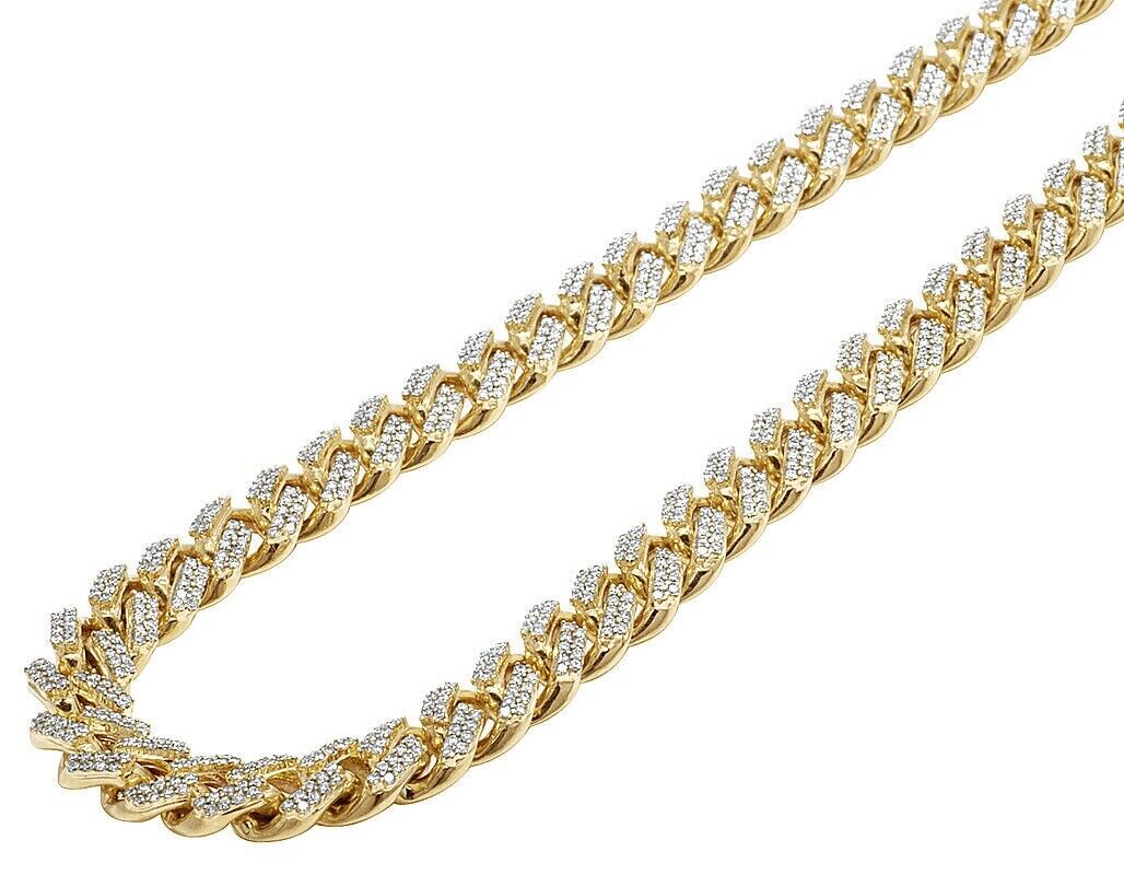 REAL 10k Gold Diamond Necklace Chain Miami cuban Link Tennis 22" 11mm 16CT SOLID - Reva Jeweler