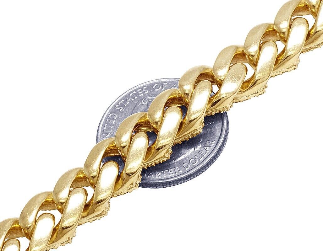REAL 10k Gold Diamond Necklace Chain Miami cuban Link Tennis 22" 11mm 16CT SOLID - Reva Jeweler