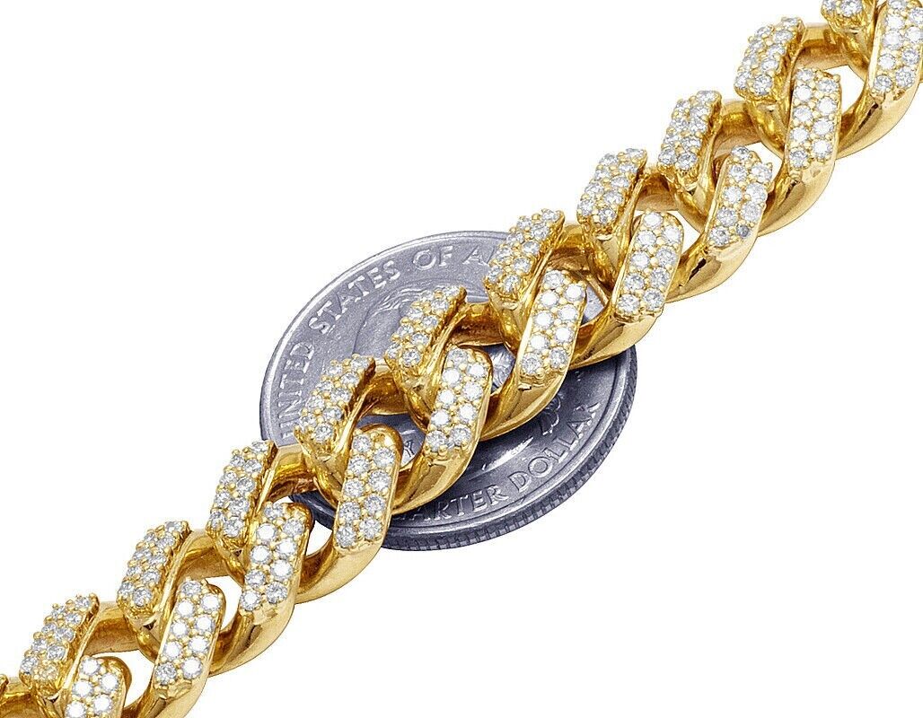 REAL 10k Gold Diamond Necklace Chain Miami cuban Link Tennis 22" 11mm 16CT SOLID - Reva Jeweler