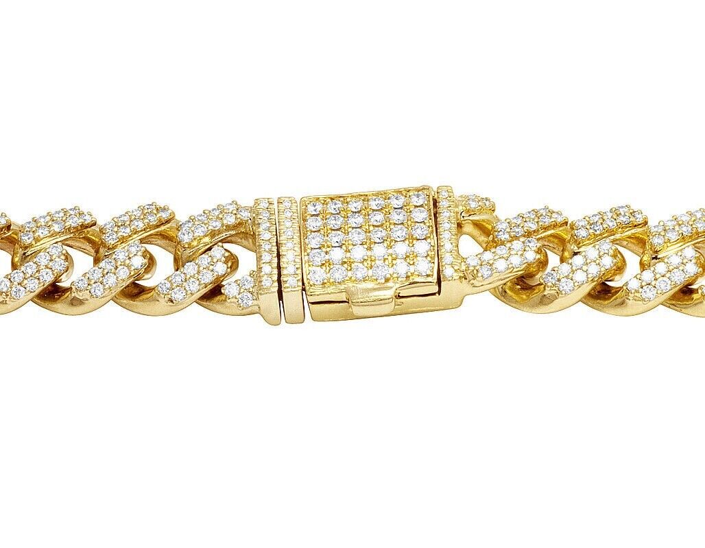 REAL 10k Gold Diamond Necklace Chain Miami cuban Link Tennis 22" 11mm 16CT SOLID - Reva Jeweler