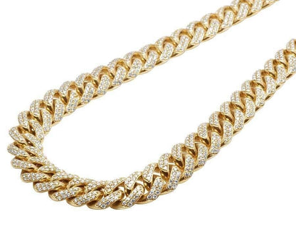 REAL 10k Gold Diamond Necklace Chain Miami cuban Link Tennis 26" 11mm 23CT SOLID - Reva Jeweler