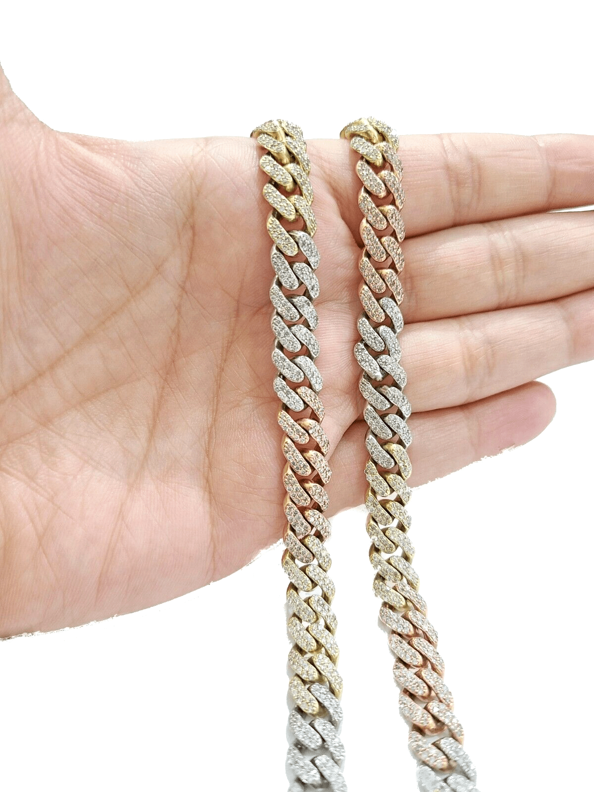 Real 10k Gold Diamond Necklace cuban Link Chain 20" 8mm 10 CT Tri color Gold men - Reva Jeweler