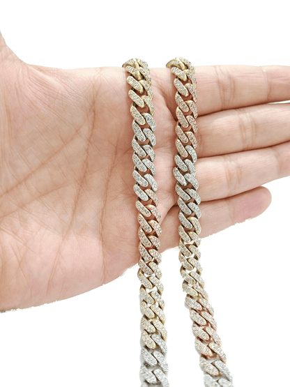Real 10k Gold Diamond Necklace cuban Link Chain 20" 8mm 10 CT Tri color Gold men - Reva Jeweler