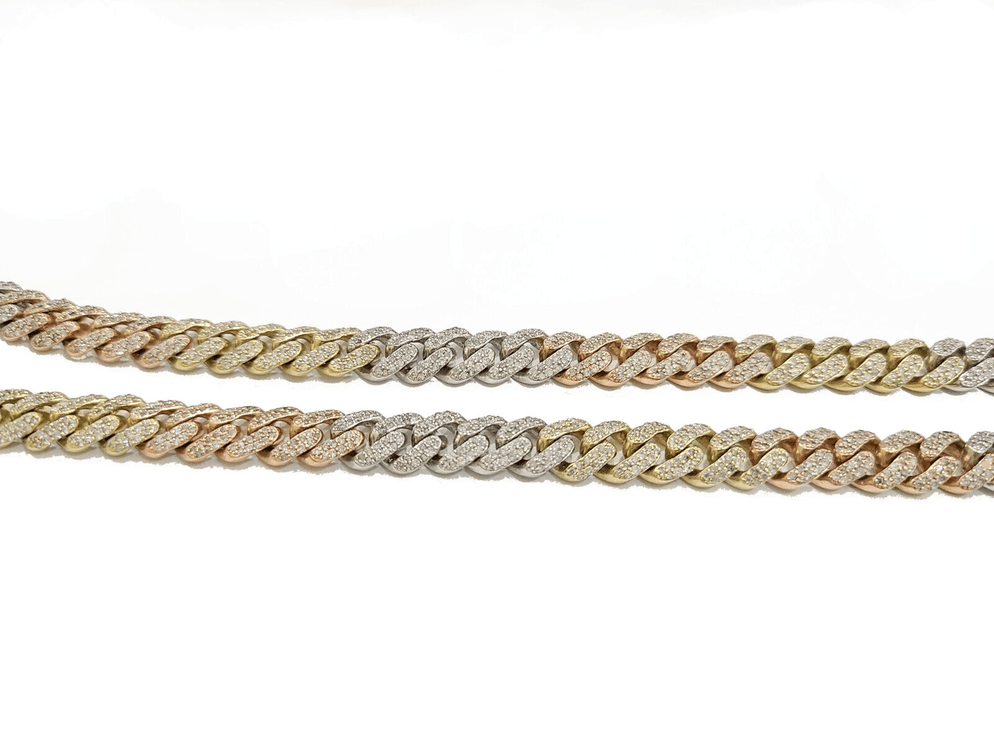 Real 10k Gold Diamond Necklace cuban Link Chain 20" 8mm 10 CT Tri color Gold men - Reva Jeweler