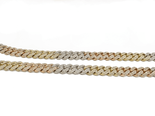 Real 10k Gold Diamond Necklace cuban Link Chain 20" 8mm 10 CT Tri color Gold men - Reva Jeweler