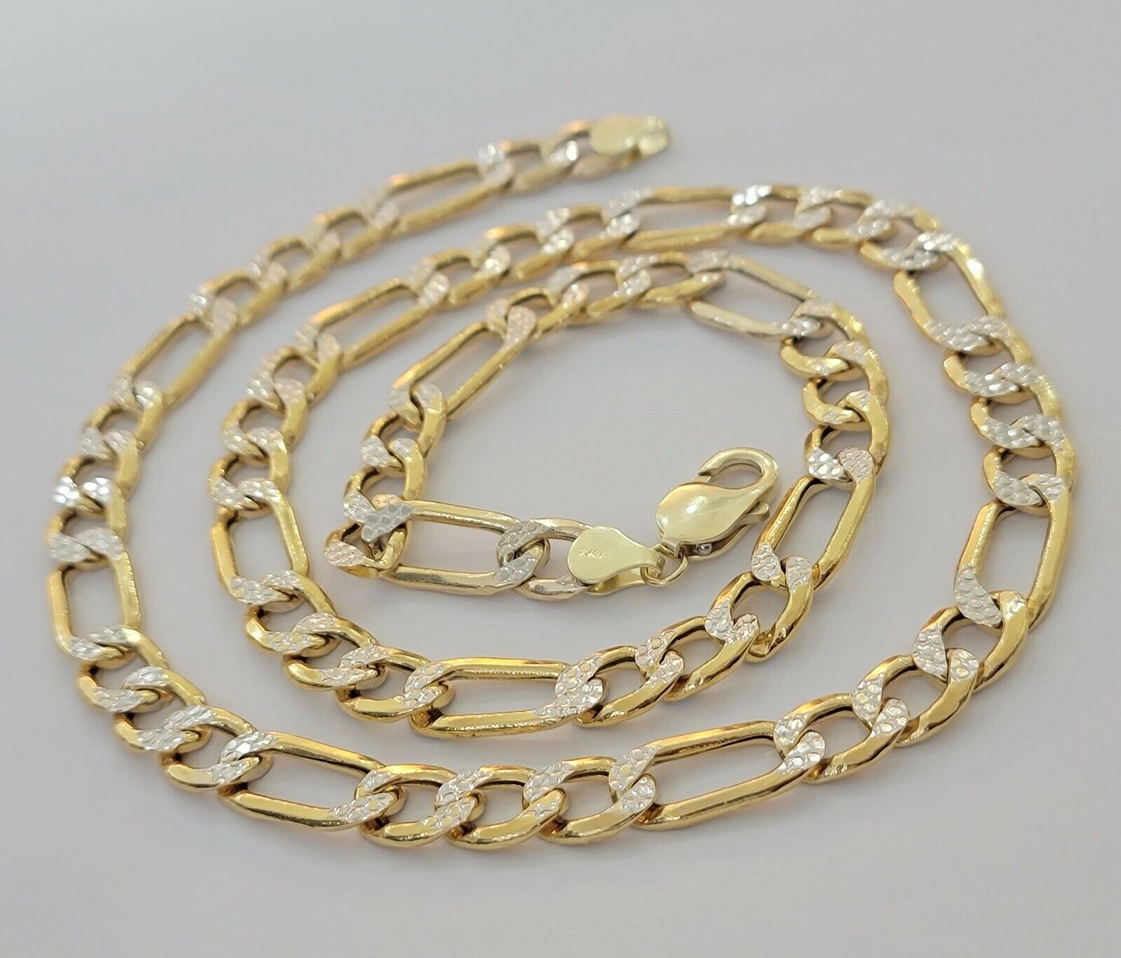 Real 10k Gold Figaro Chain Necklace 20" Inch Men's 9mm Two - tone Diamond Cuts - Reva Jeweler