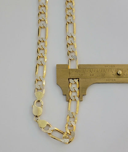Real 10k Gold Figaro Chain Necklace 20" Inch Men's 9mm Two - tone Diamond Cuts - Reva Jeweler