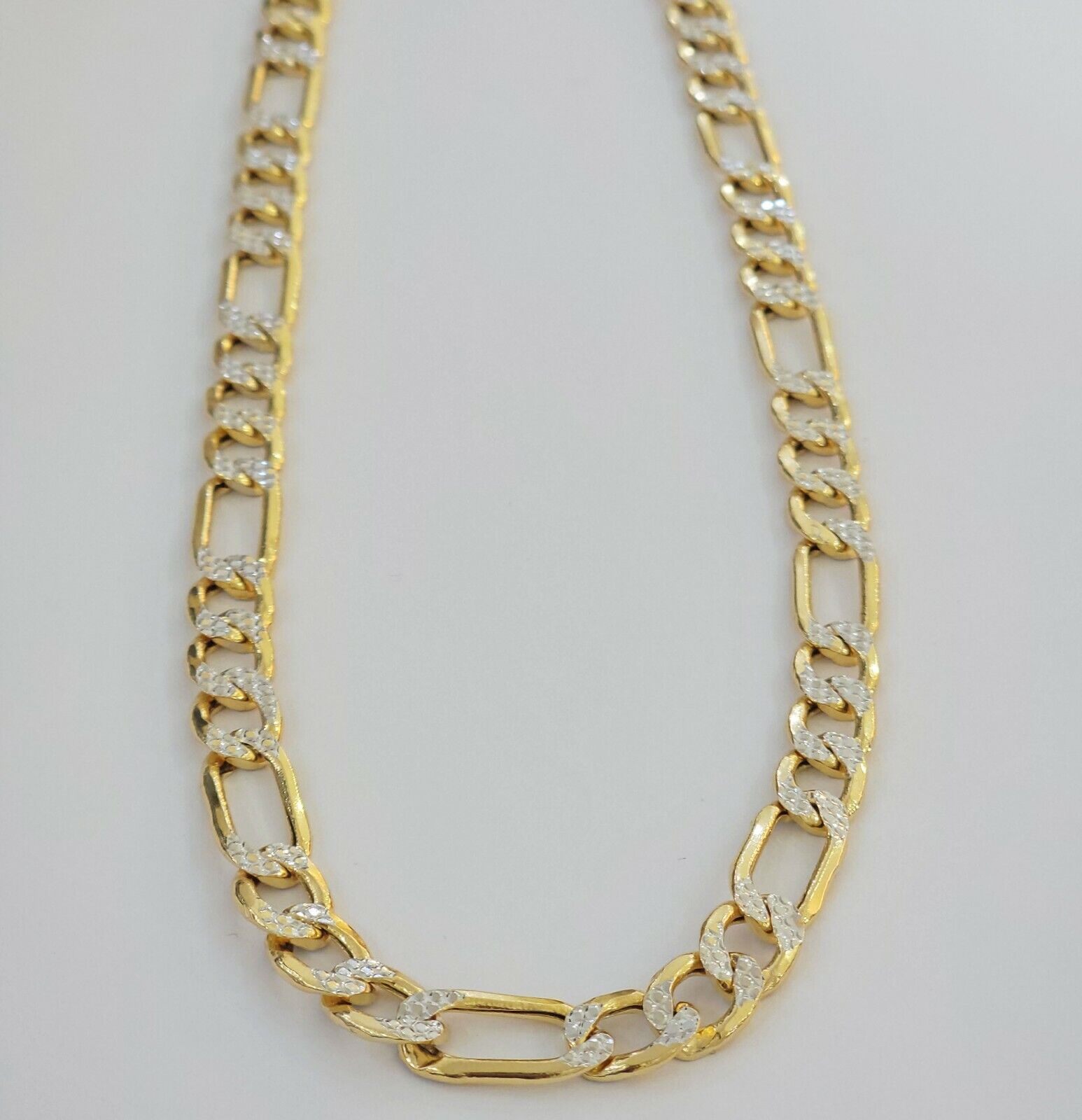Real 10k Gold Figaro Chain Necklace 20" Inch Men's 9mm Two - tone Diamond Cuts - Reva Jeweler