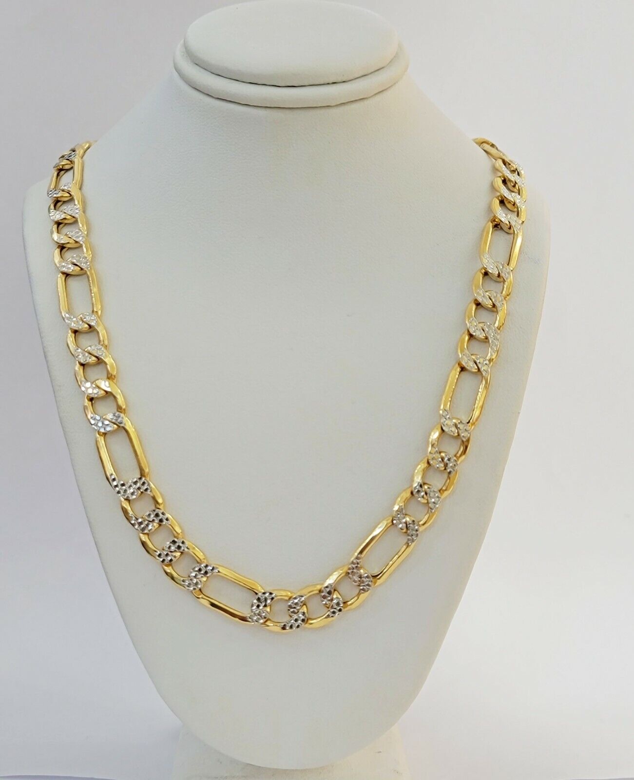 Real 10k Gold Figaro Chain Necklace 20" Inch Men's 9mm Two - tone Diamond Cuts - Reva Jeweler