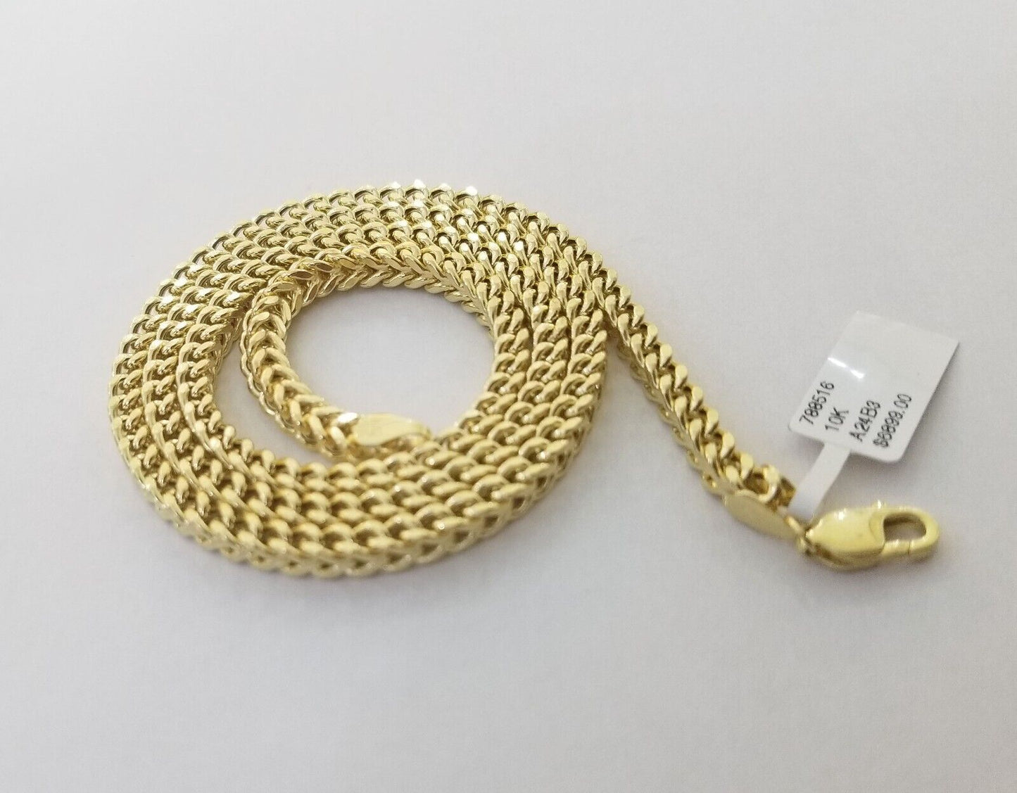 Real 10k Gold Franco chain & Cross Charm 10kt Pendant Necklace 24" 4mm SET - Reva Jeweler