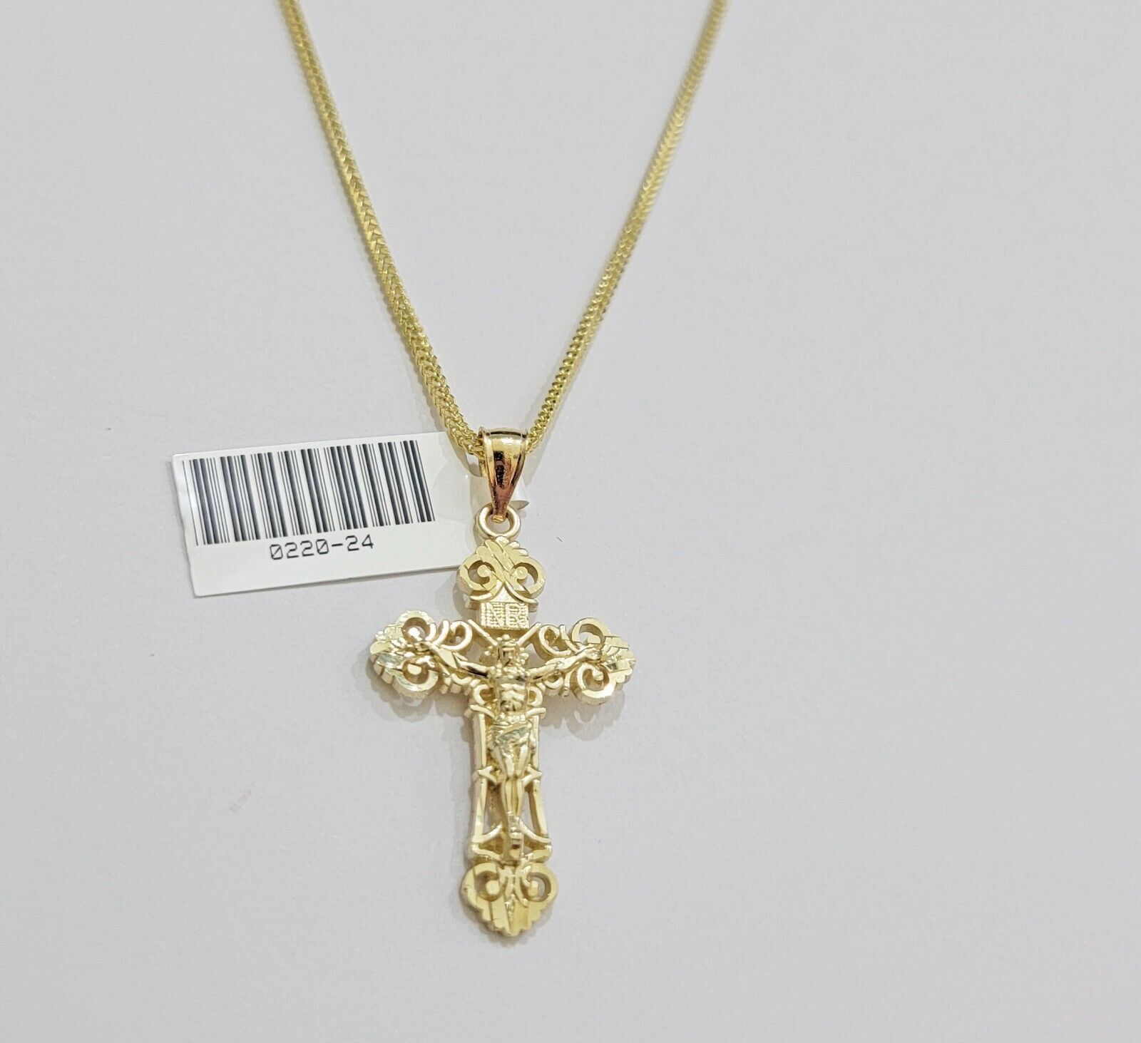 Real 10k Gold Franco Chain Jesus Cross Charm Pendant Necklace SET Men Women - Reva Jeweler
