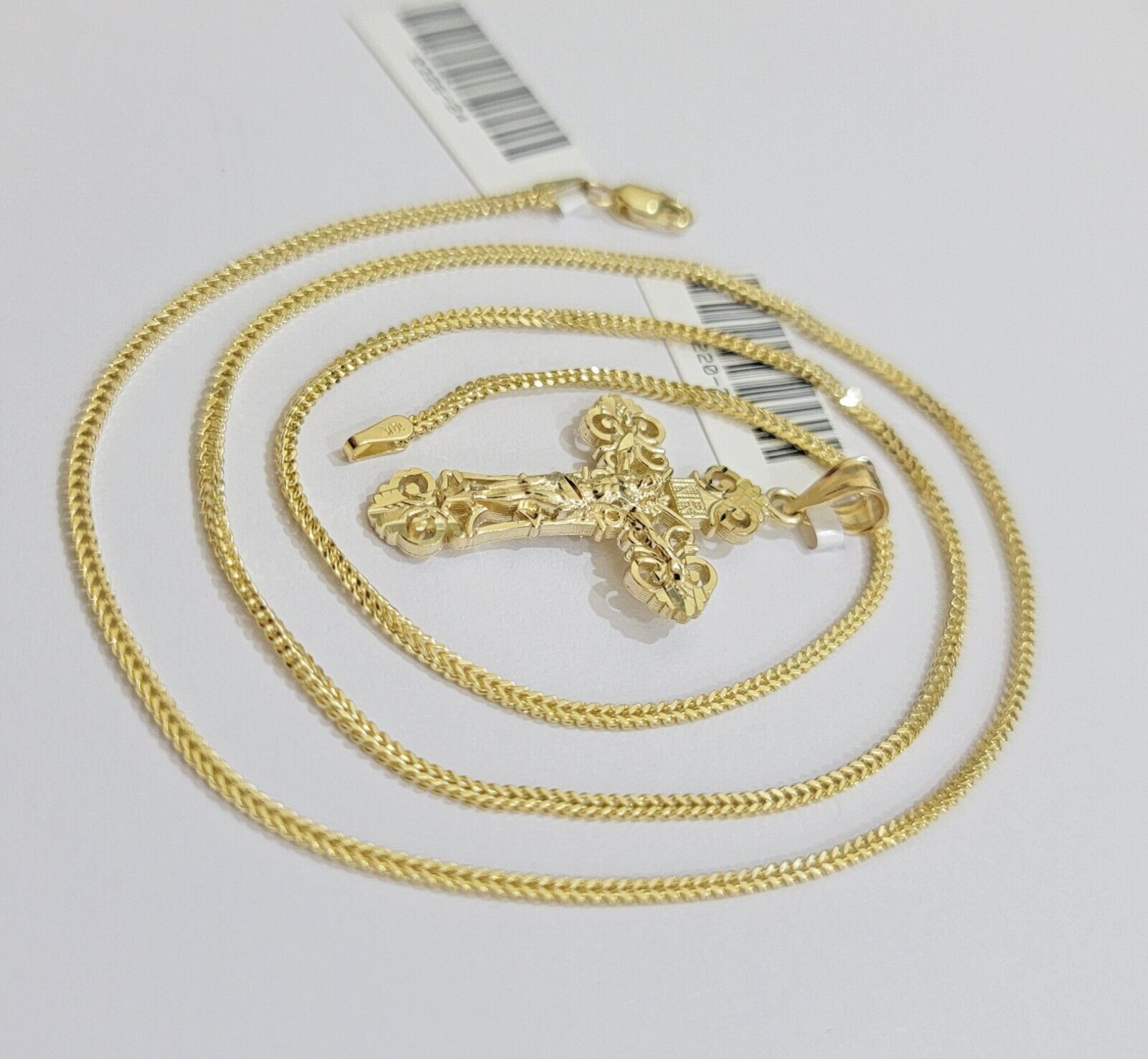 Real 10k Gold Franco Chain Jesus Cross Charm Pendant Necklace SET Men Women - Reva Jeweler