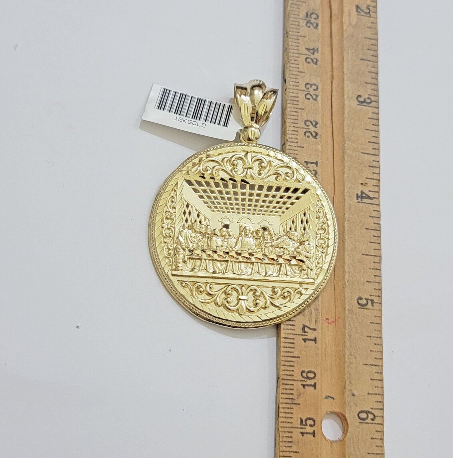 REAL 10k Gold Franco Chain Last Supper Pendant SET Necklace 20" - 26 Inch - Reva Jeweler