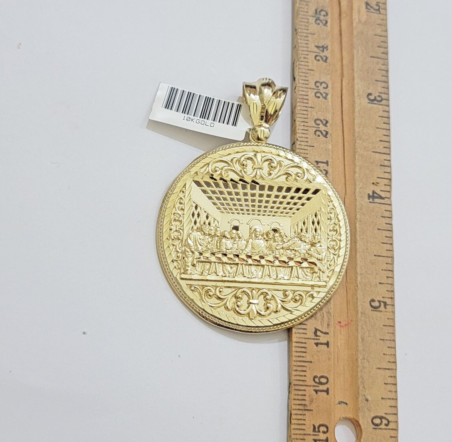 REAL 10k Gold Franco Chain Last Supper Pendant SET Necklace 20" - 26 Inch - Reva Jeweler