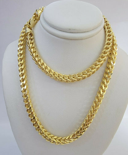 Real 10K Gold Franco Chain Men's Necklace 24" Necklace 7mm Thick, 10 KT STRONG - Reva Jeweler
