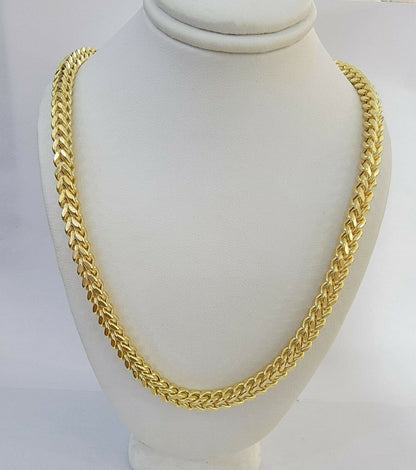 Real 10K Gold Franco Chain Men's Necklace 30" Necklace 7mm Thick, 10 KT STRONG - Reva Jeweler