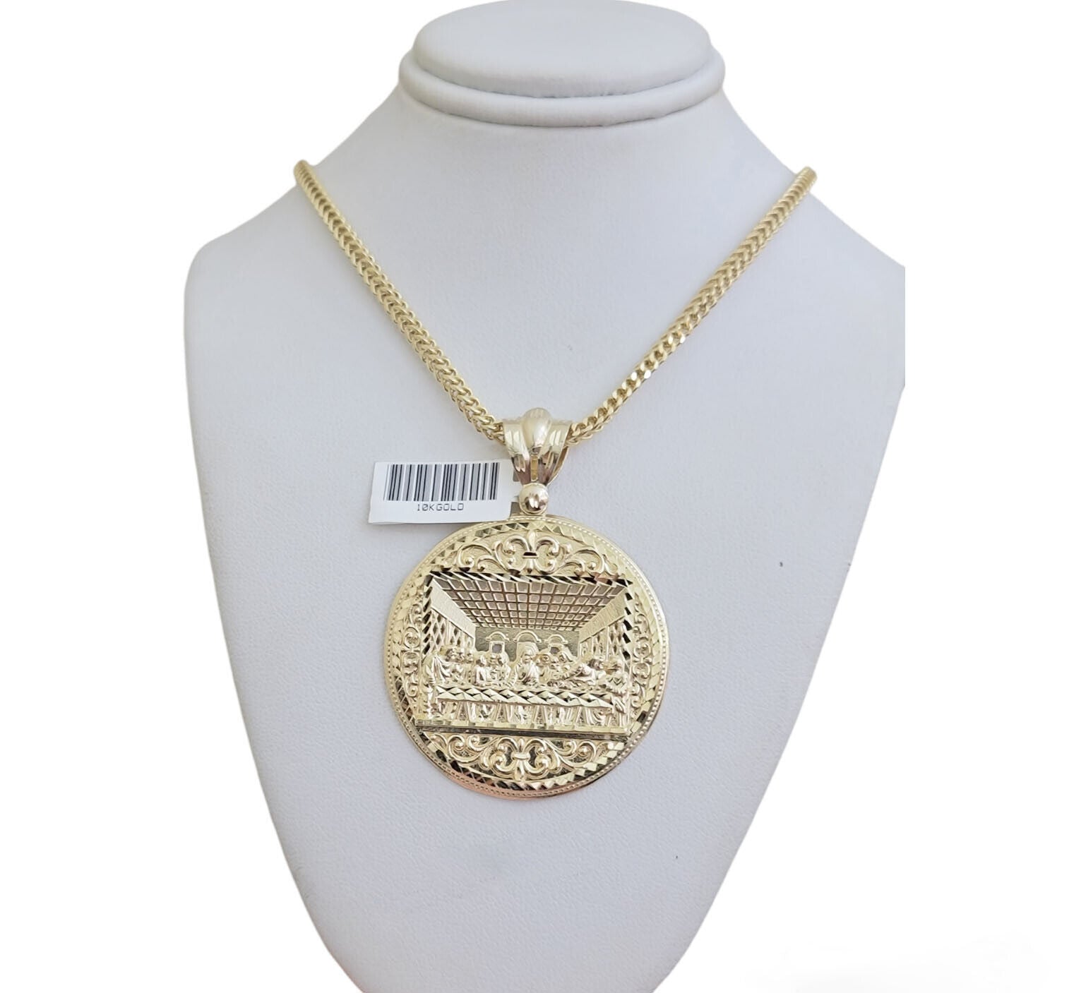 REAL 10k Gold Franco Chain Necklace 24 Inch Last Supper Pendant SET 10KT For Men - Reva Jeweler