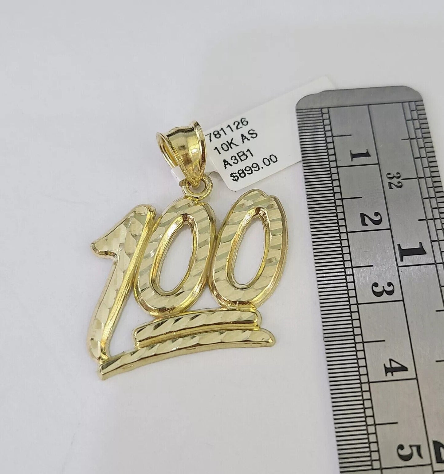 Real 10k Gold Franco Chain Necklace With 100 Sign Charm Pendant SET 18 - 26 inch - Reva Jeweler