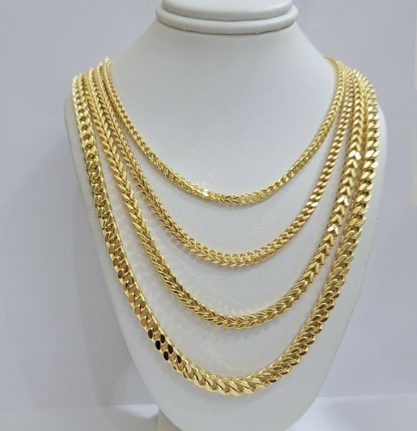Real 10k Gold Franco Necklace Box Chain 20" - 28" Inch 3mm - 5mm 10kt Yellow Gold - Reva Jeweler