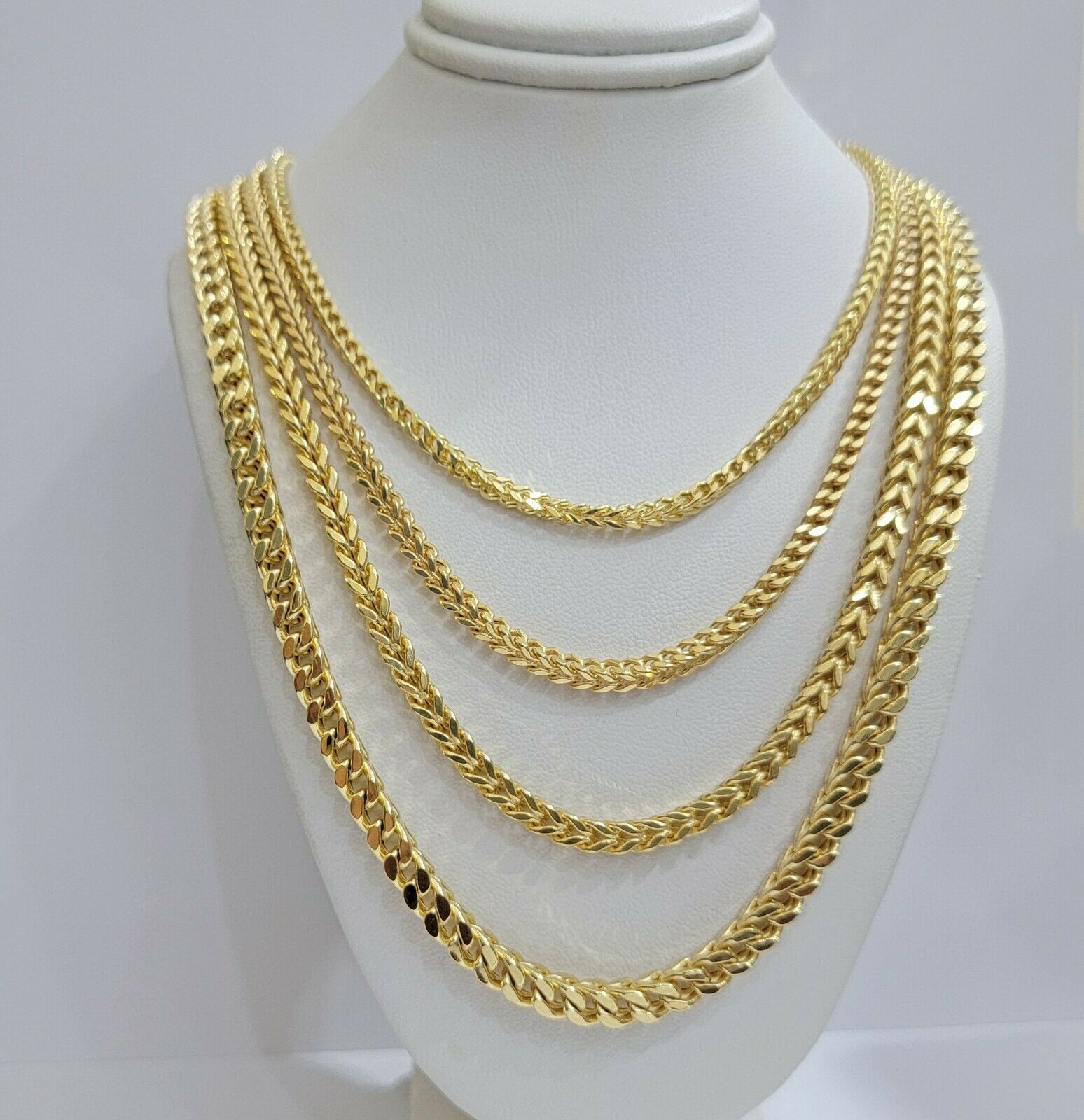 Real 10k Gold Franco Necklace Box Chain 20" - 28" Inch 3mm - 5mm 10kt Yellow Gold - Reva Jeweler