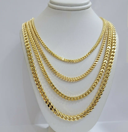 Real 10k Gold Franco Necklace Box Chain 20" - 28" Inch 3mm - 5mm 10kt Yellow Gold - Reva Jeweler
