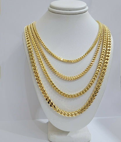 Real 10k Gold Franco Necklace Box Chain 20" - 28" Inch 3mm - 5mm 10kt Yellow Gold - Reva Jeweler