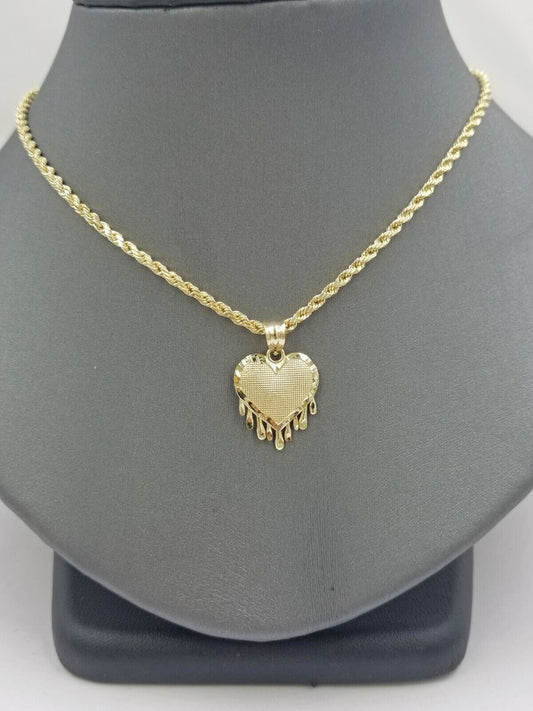 Real 10k Gold Heart Pendant Rope Chain Ladies Charm Necklace,18 20 22 24 26 28 - Reva Jeweler