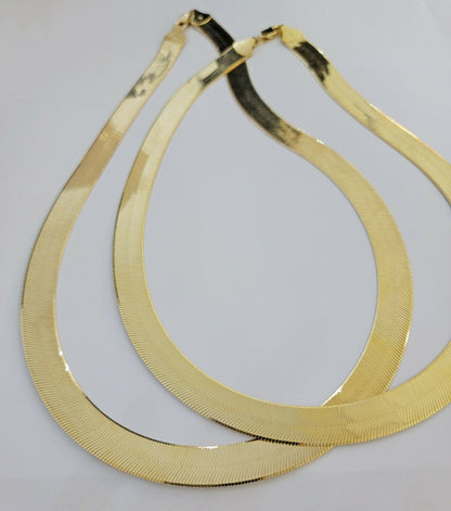 REAL 10k Gold Herringbone Chain Necklace 12mm 18" - 24" 10kt Yellow Gold SOLID - Reva Jeweler