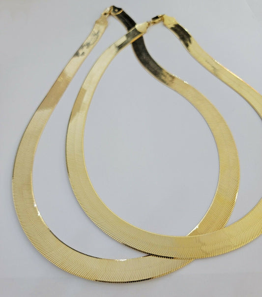 REAL 10k Gold Herringbone Chain Necklace 12mm 18" - 24" 10kt Yellow Gold SOLID - Reva Jeweler