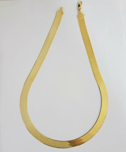 REAL 10k Gold Herringbone Chain Necklace 12mm 18" - 24" 10kt Yellow Gold SOLID - Reva Jeweler