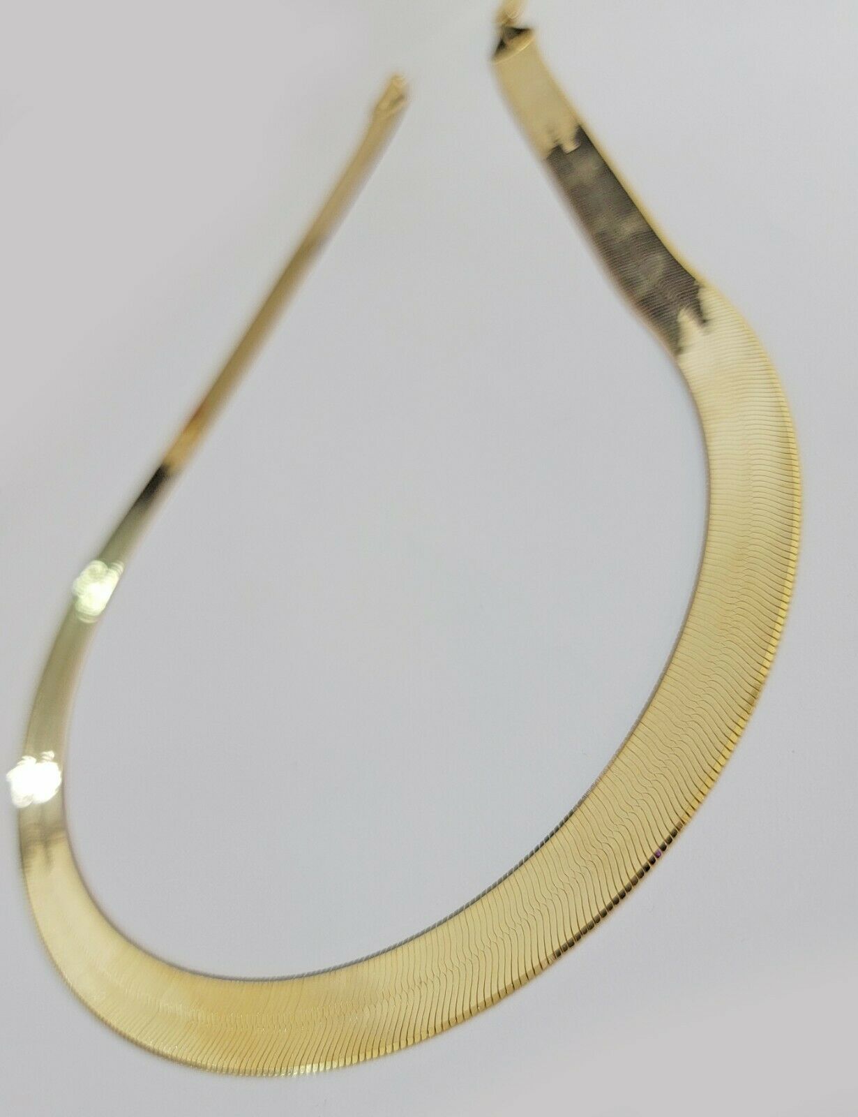 REAL 10k Gold Herringbone Chain Necklace 12mm 18" - 24" 10kt Yellow Gold SOLID - Reva Jeweler