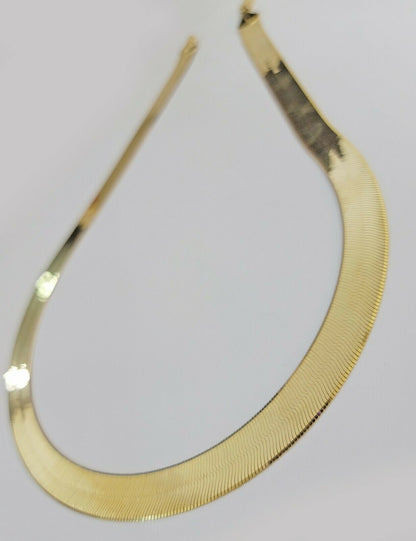 REAL 10k Gold Herringbone Chain Necklace 12mm 18" - 24" 10kt Yellow Gold SOLID - Reva Jeweler